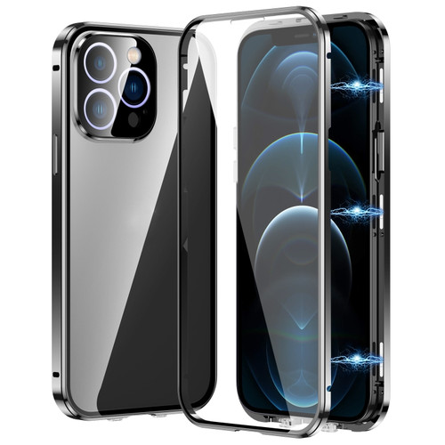 Fusion360 iPhone 12 Pro Magnetic Double-buckle HD Tempered Glass Phone Case - Black
